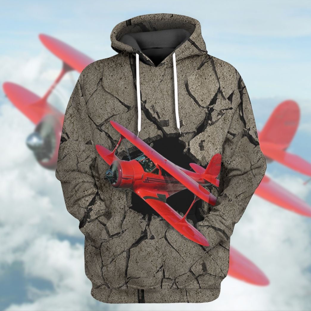 Red Aircraft Flying Through Tshirt Hoodie Apparel