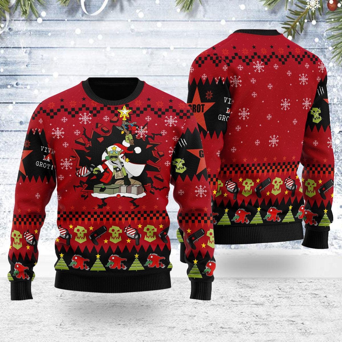 Armed And Dangerous Red Gobbo Iconic Ugly Christmas Sweater