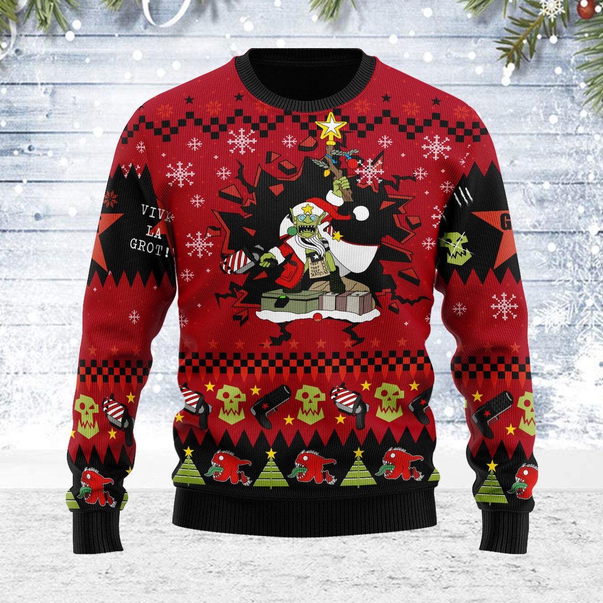 Armed And Dangerous Red Gobbo Iconic Ugly Christmas Sweater