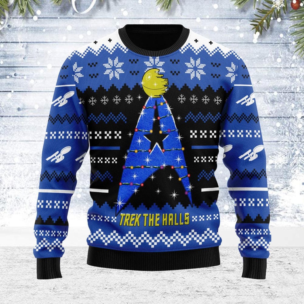 Star Trek The Halls Blue Ugly Christmas Sweater