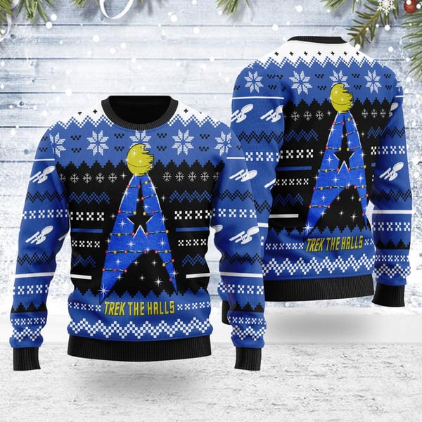 Star Trek The Halls Blue Ugly Christmas Sweater