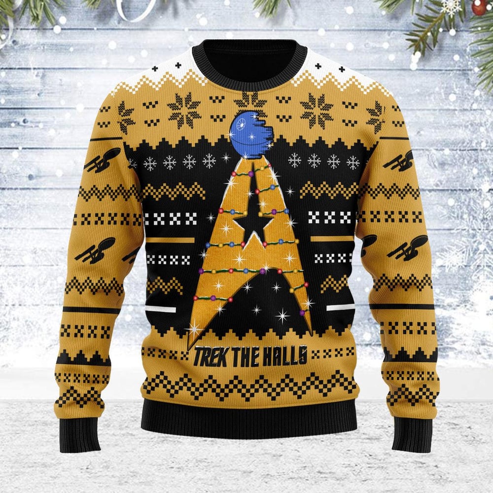 Star Trek The Halls Orange Ugly Christmas Sweater