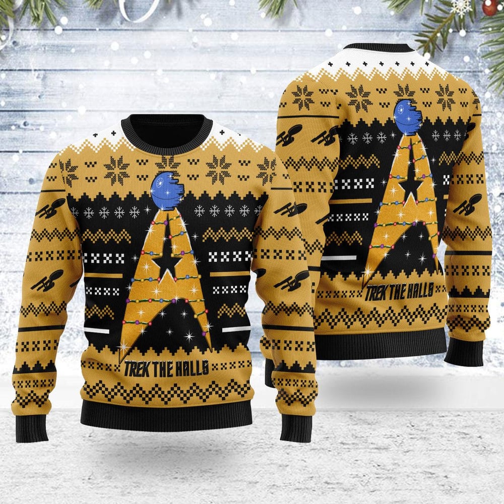 Star Trek The Halls Orange Ugly Christmas Sweater