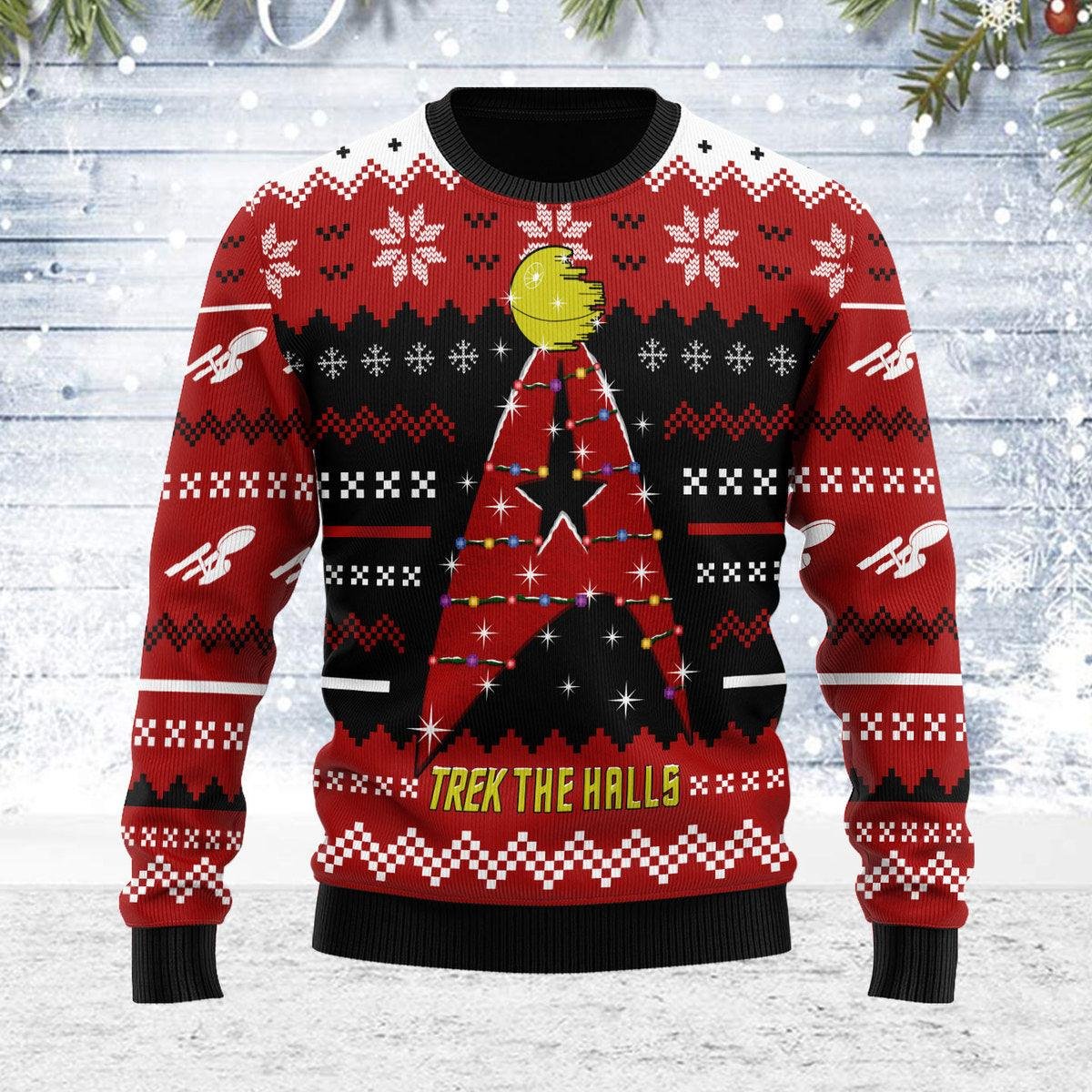 Star Trek The Halls Red Ugly Christmas Sweater