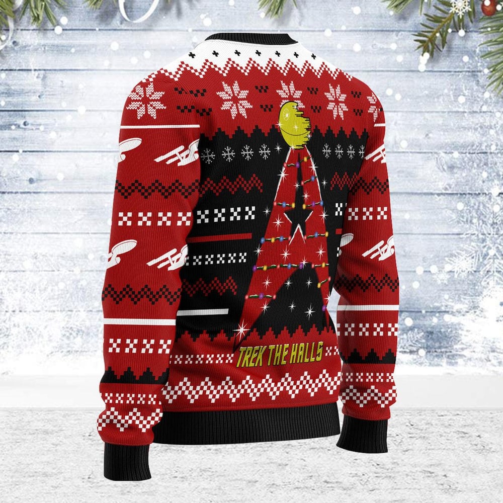 Star Trek The Halls Red Ugly Christmas Sweater