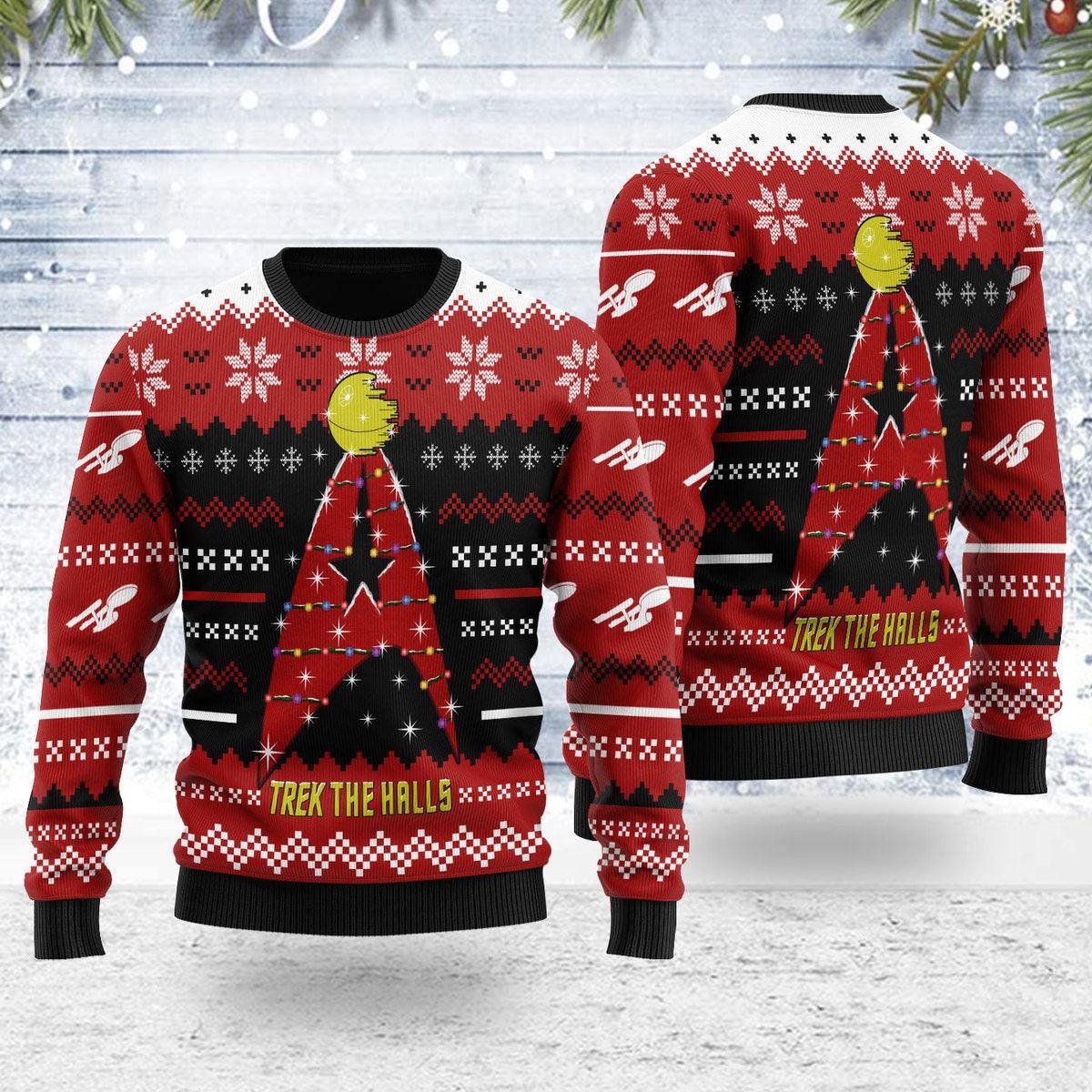 Star Trek The Halls Red Ugly Christmas Sweater