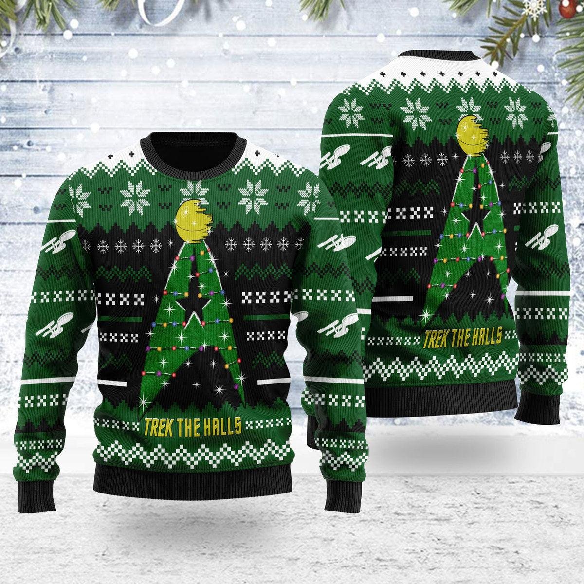 Star Trek The Halls Green Ugly Christmas Sweater