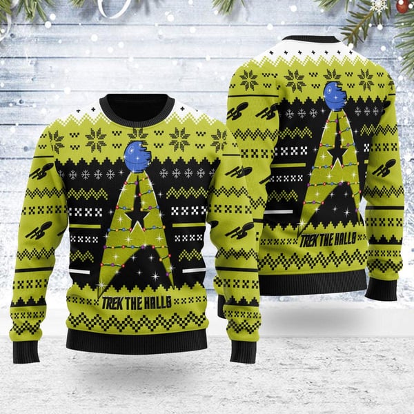 Star Trek The Halls Yellow Ugly Christmas Sweater