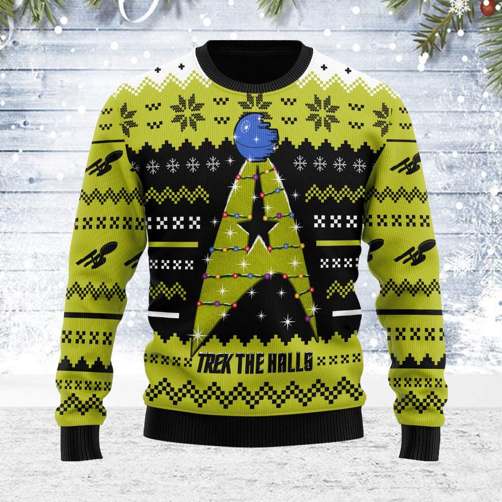 Star Trek The Halls Yellow Ugly Christmas Sweater