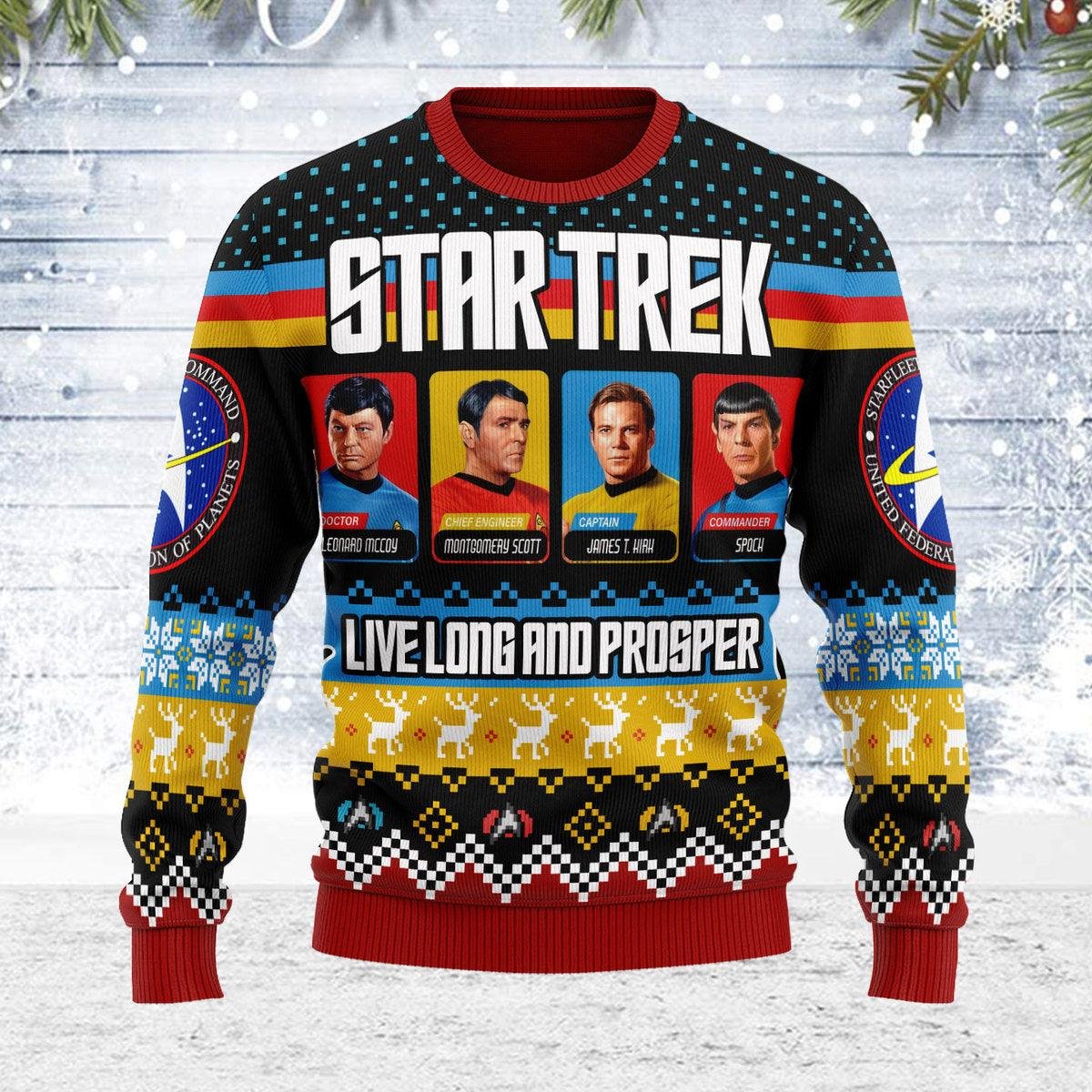 Live Long And Prosper Character Squares Star Trek Ugly Christmas Sweater