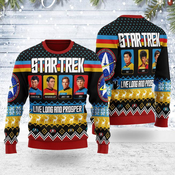 Live Long And Prosper Character Squares Star Trek Ugly Christmas Sweater