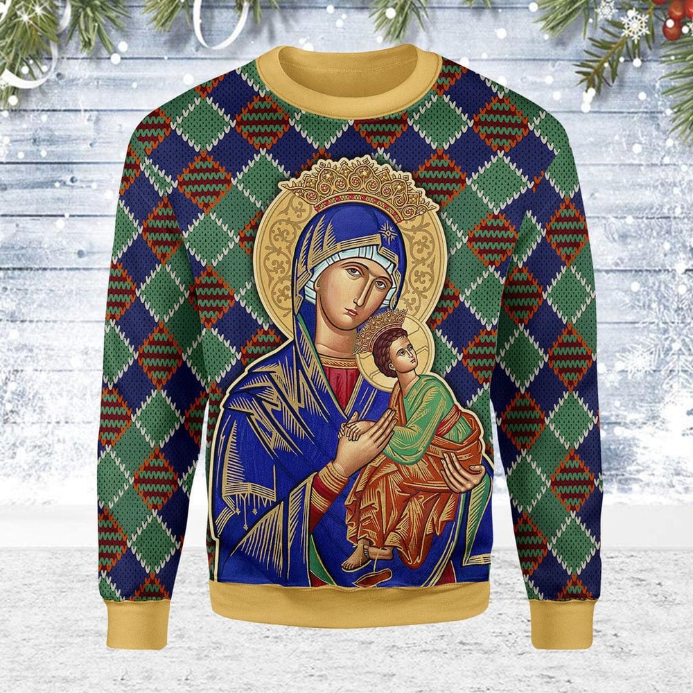 Our Lady Of Perpetual Help Crowned Ugly Christmas Sweater