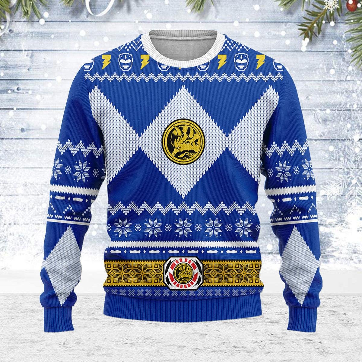 Blue Power Ranger Mighty Morphin Ugly Christmas Sweater