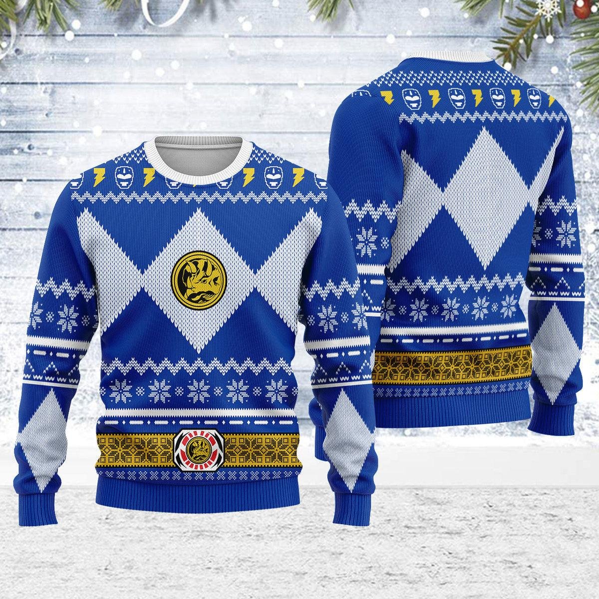 Blue Power Ranger Mighty Morphin Ugly Christmas Sweater