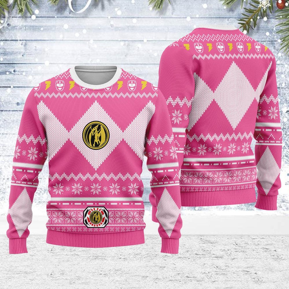 Pink Power Ranger Mighty Morphin Ugly Christmas Sweater