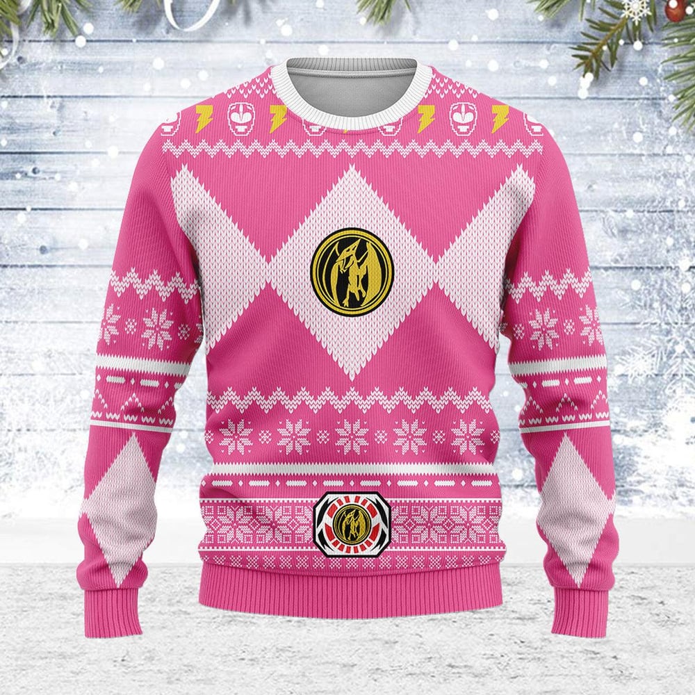 Pink Power Ranger Mighty Morphin Ugly Christmas Sweater