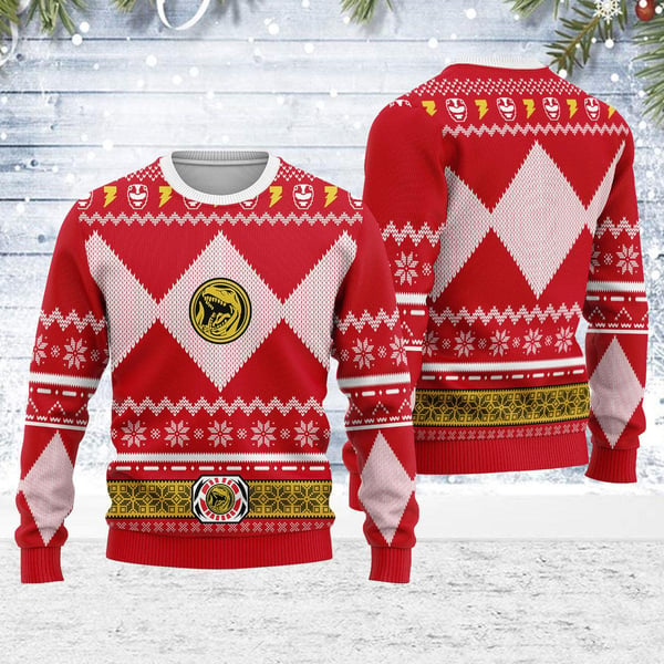 Red Power Ranger Mighty Morphin Ugly Christmas Sweater