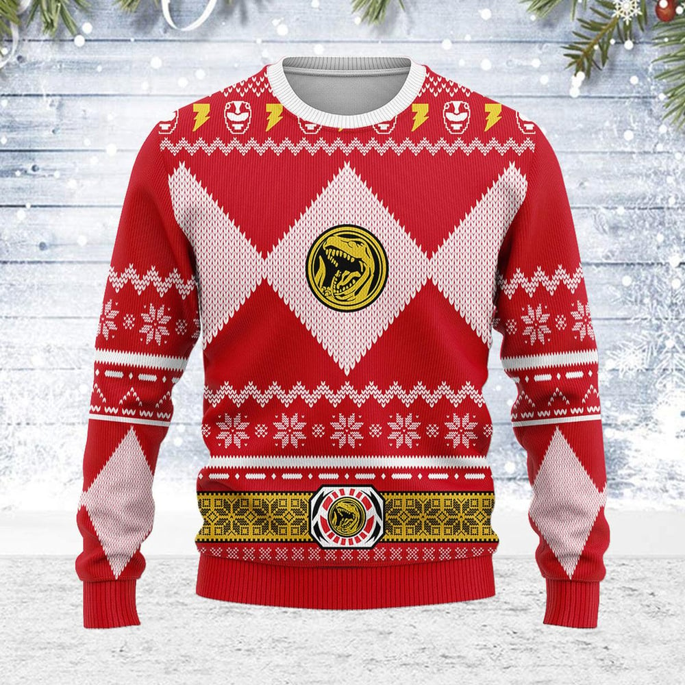 Red Power Ranger Mighty Morphin Ugly Christmas Sweater