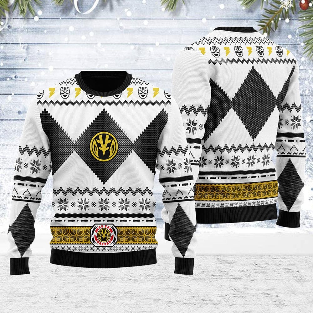 White Power Ranger Mighty Morphin Ugly Christmas Sweater