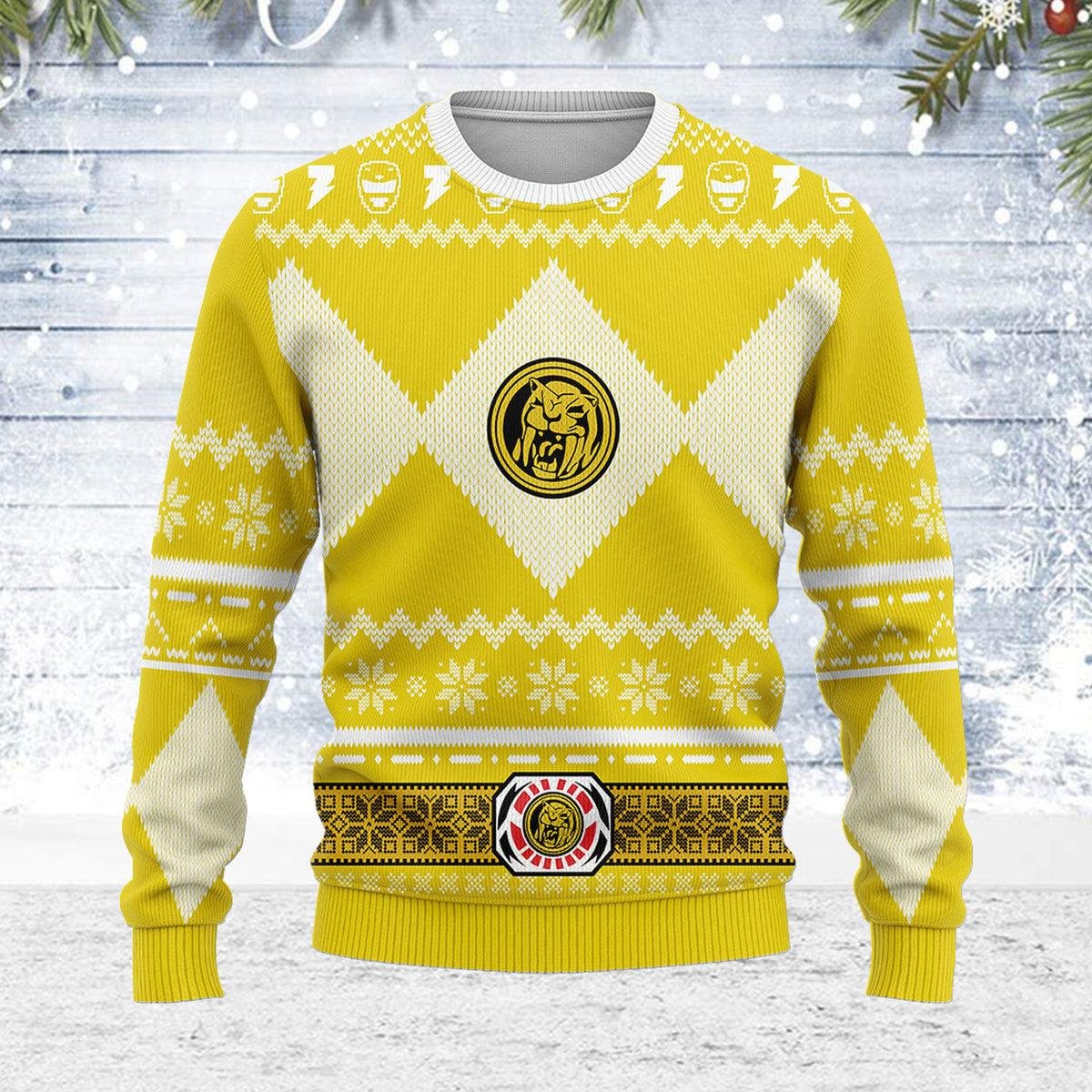 Yellow Power Ranger Mighty Morphin Ugly Christmas Sweater