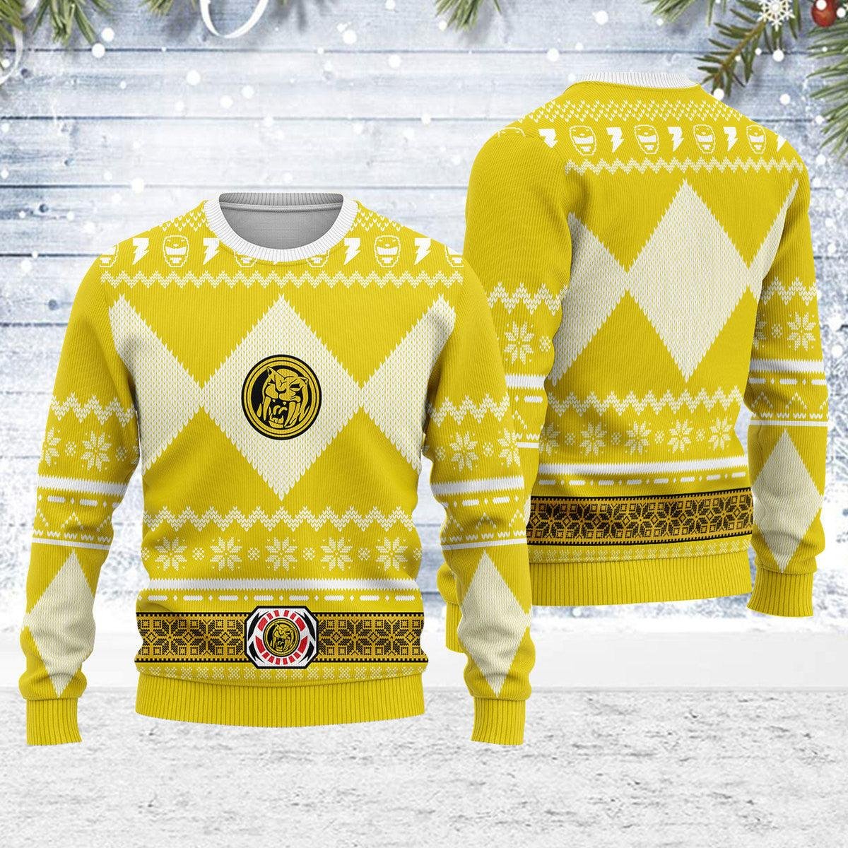 Yellow Power Ranger Mighty Morphin Ugly Christmas Sweater