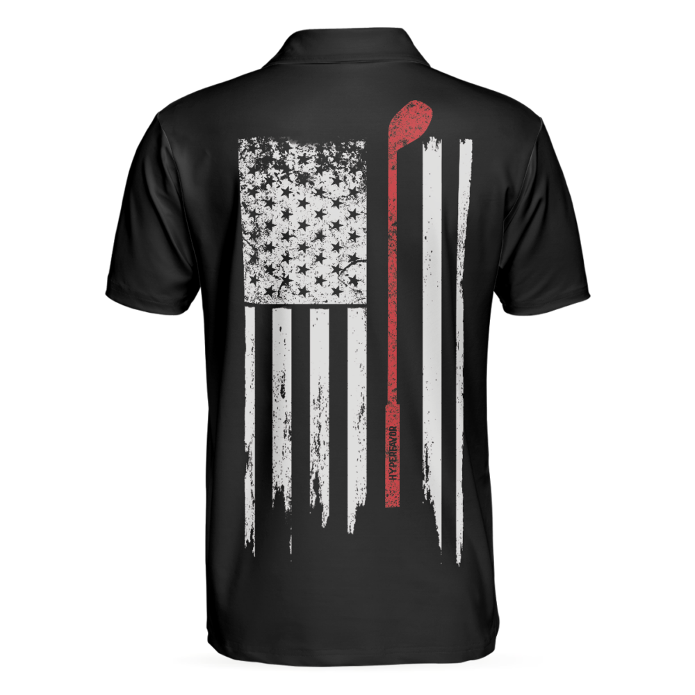 Golf Nation Short Sleeve Golf Polo Shirt, Black And White American Flag Polo Shirt, Patriotic Golf Shirt For Men