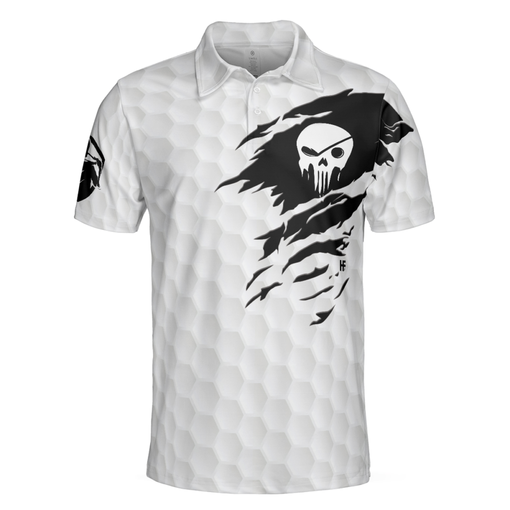 Golf Nation Short Sleeve Golf Polo Shirt, Black And White American Flag Polo Shirt, Patriotic Golf Shirt For Men