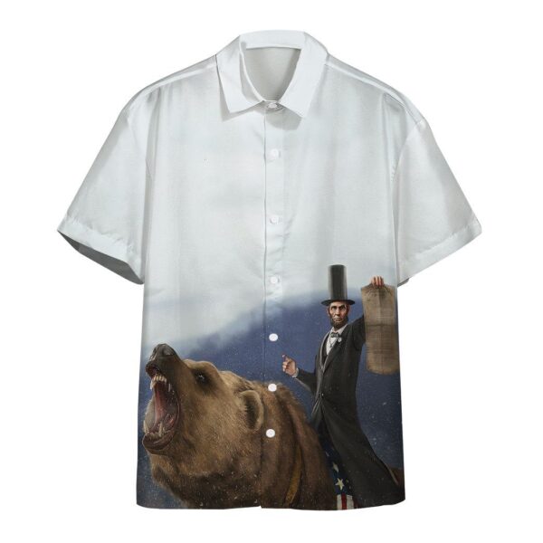 Abe Lincoln Riding a Grizzly Bear Custom Short Sleeve Shirt