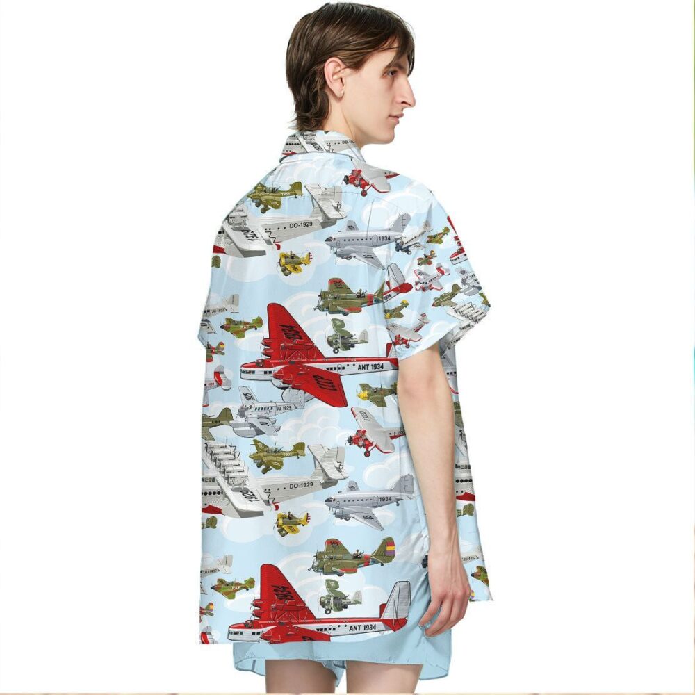 Aircraft Pattern Button Up Hawaii Shirt