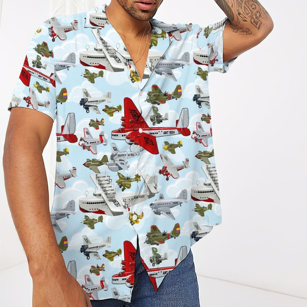 Aircraft Pattern Button Up Hawaii Shirt