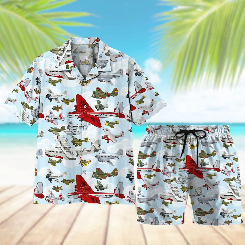 Aircraft Pattern Button Up Hawaii Shirt