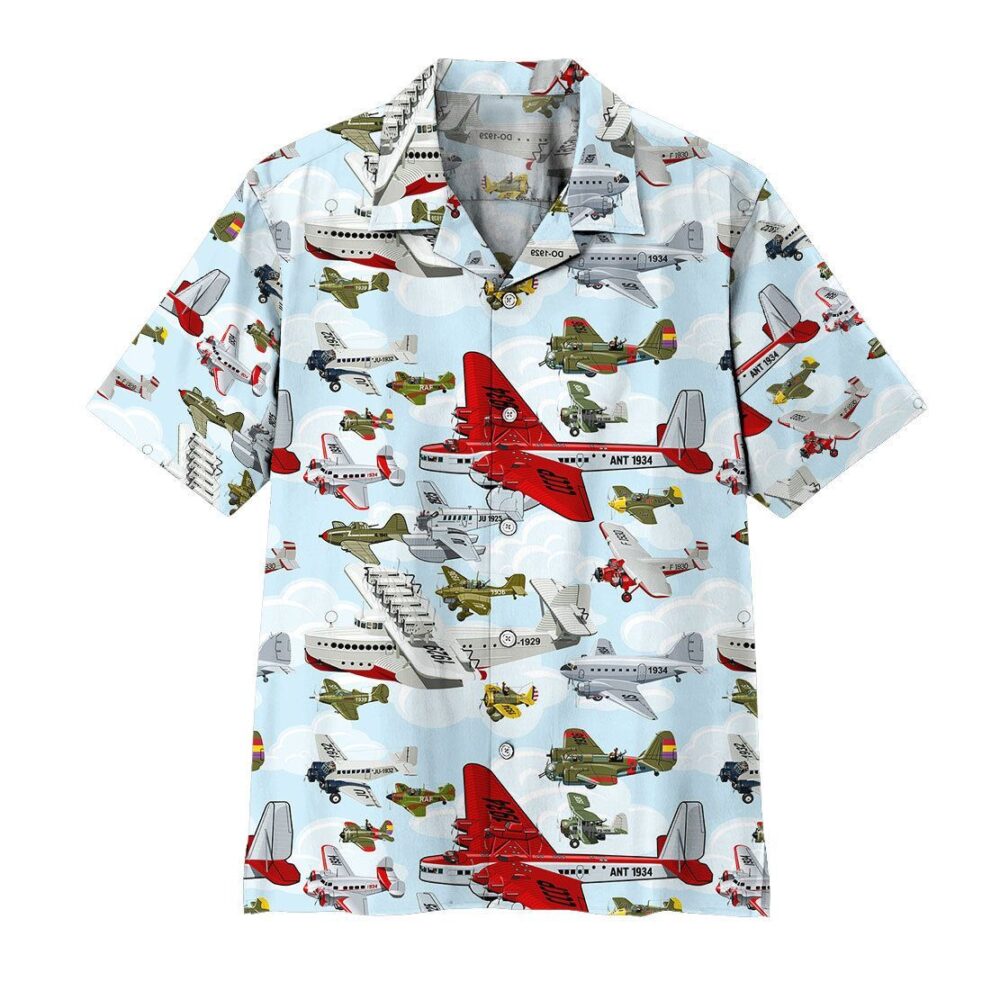 Aircraft Pattern Button Up Hawaii Shirt