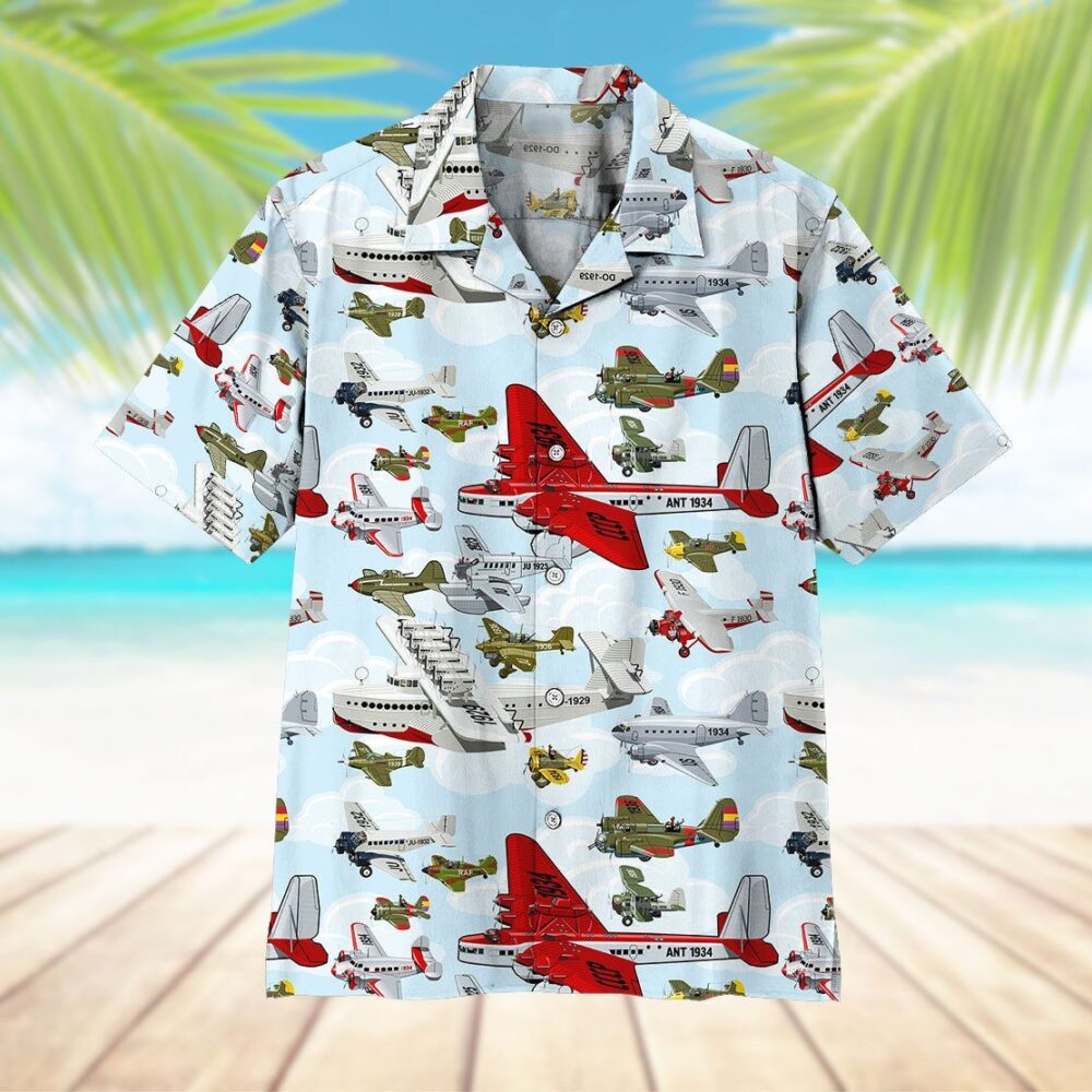 Aircraft Pattern Button Up Hawaii Shirt