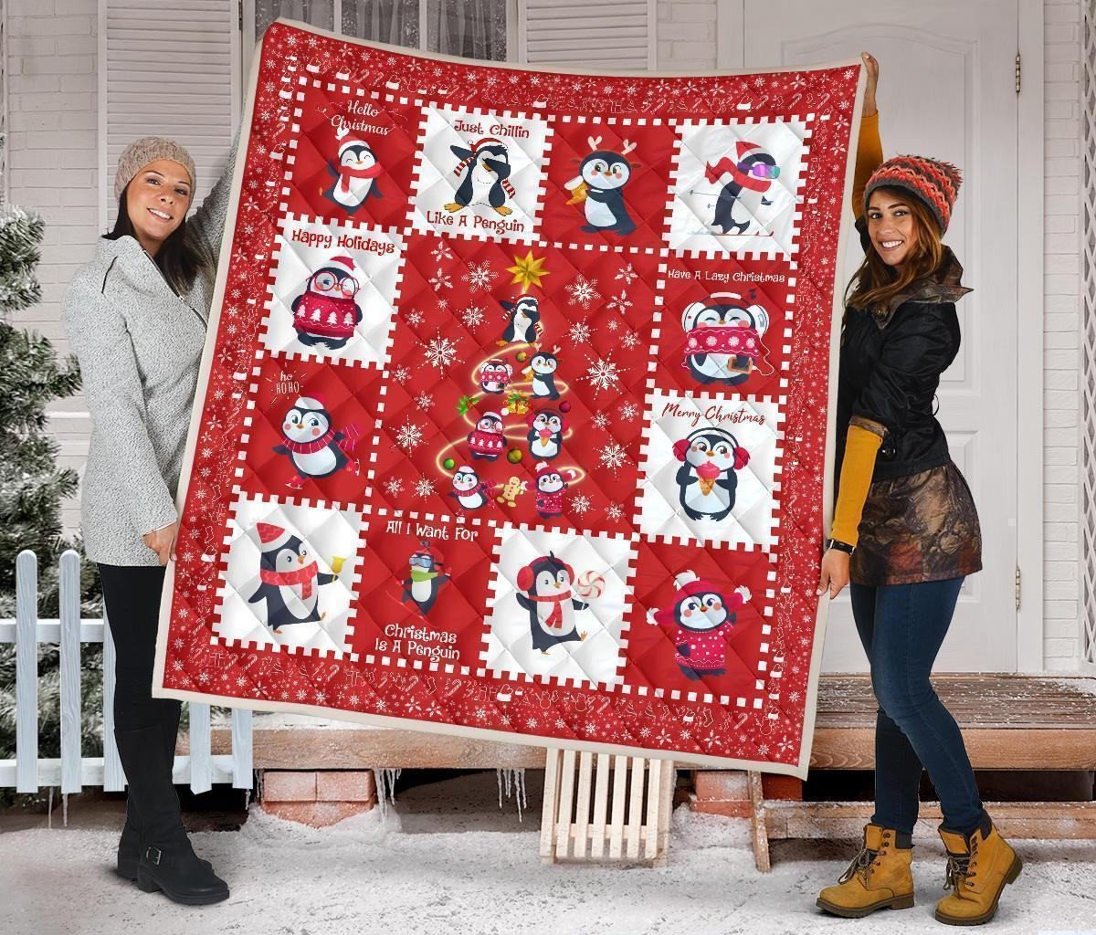 All I Want For Christmas Is Penguin Quilt Blanket Xmas Gift Idea