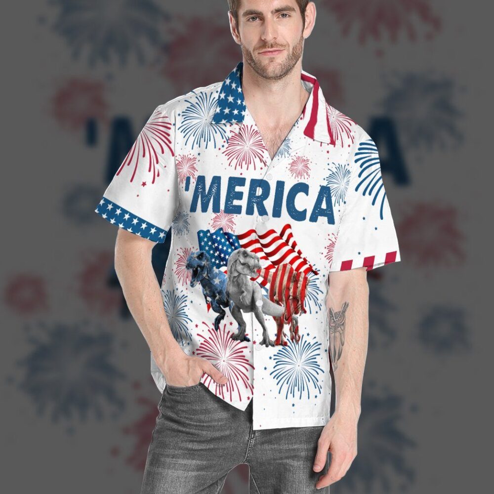 America Independence Day Dinosaurs Custom Short Sleeve Shirt