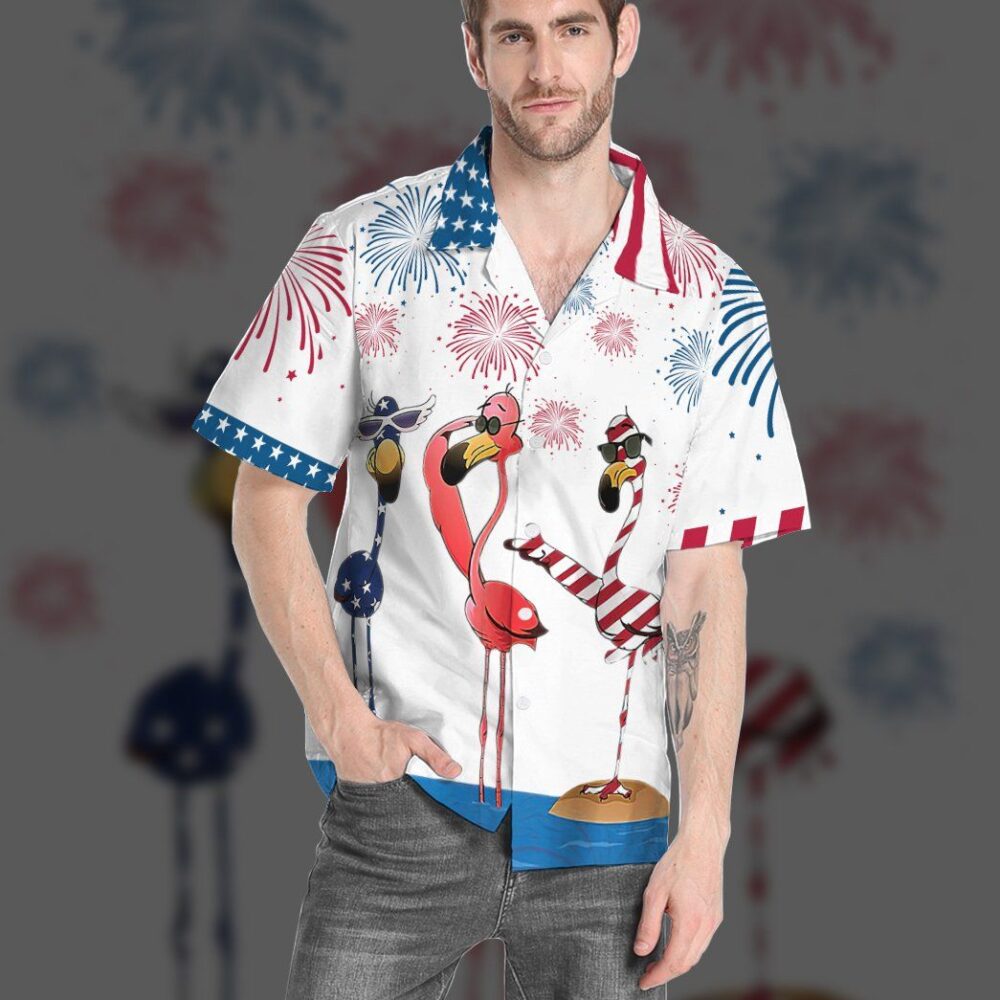 America Independence Day Flamingo Custom Short Sleeve Shirt