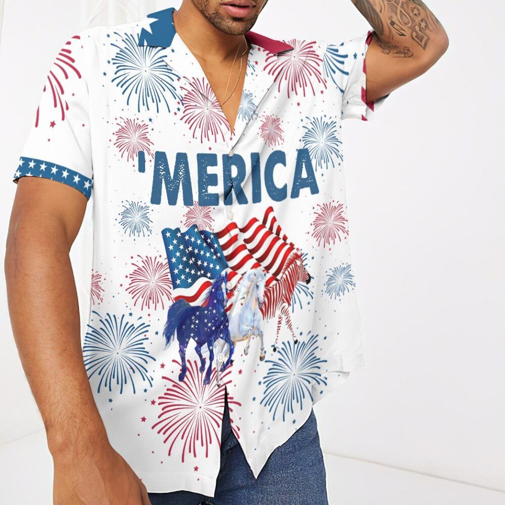 America Independence Day Horses Custom Short Sleeve Shirt