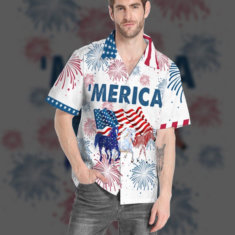 America Independence Day Horses Custom Short Sleeve Shirt