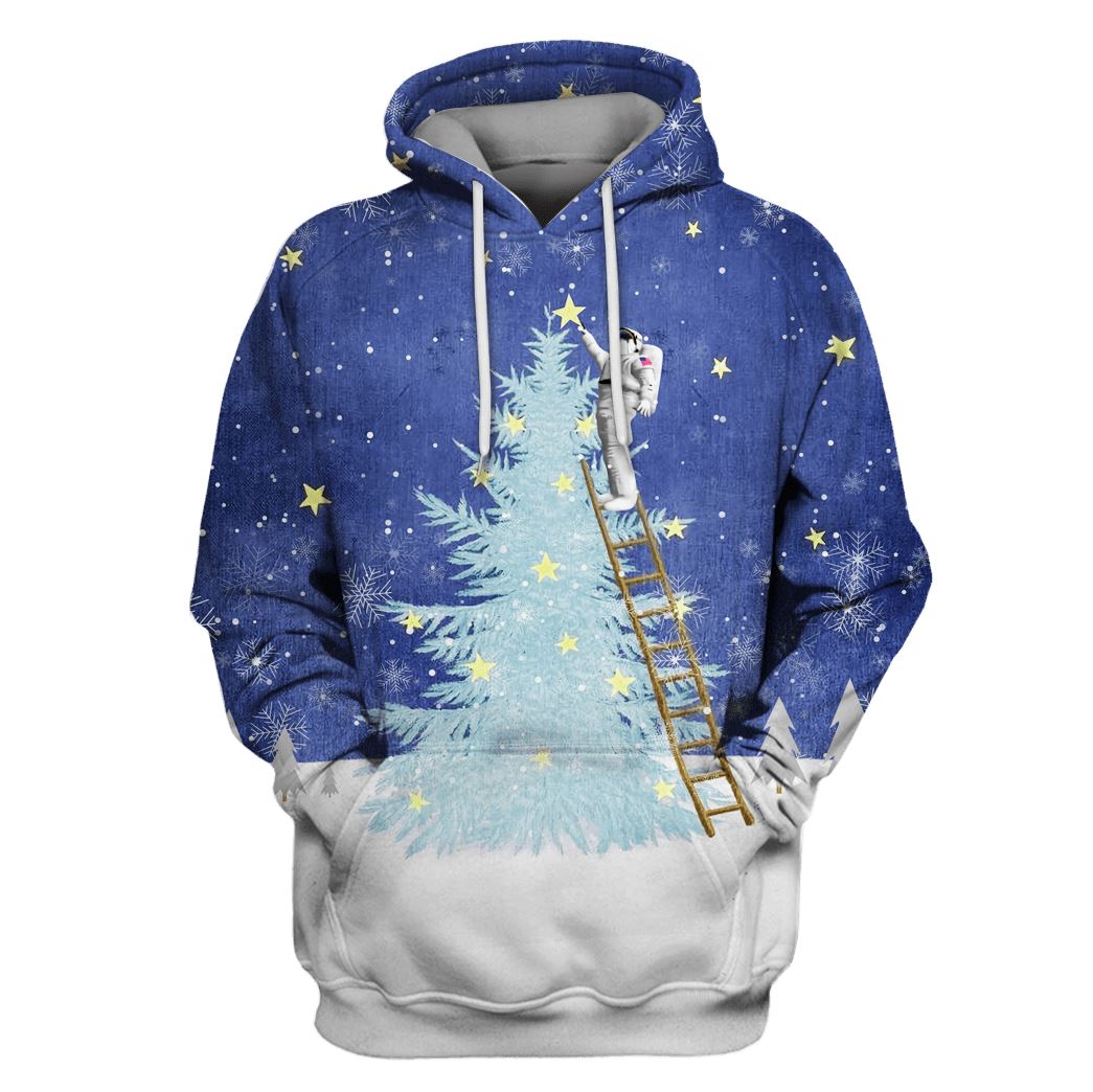 Astronaut Decorating Christmas Tree Custom T-Shirt Hoodie Apparel