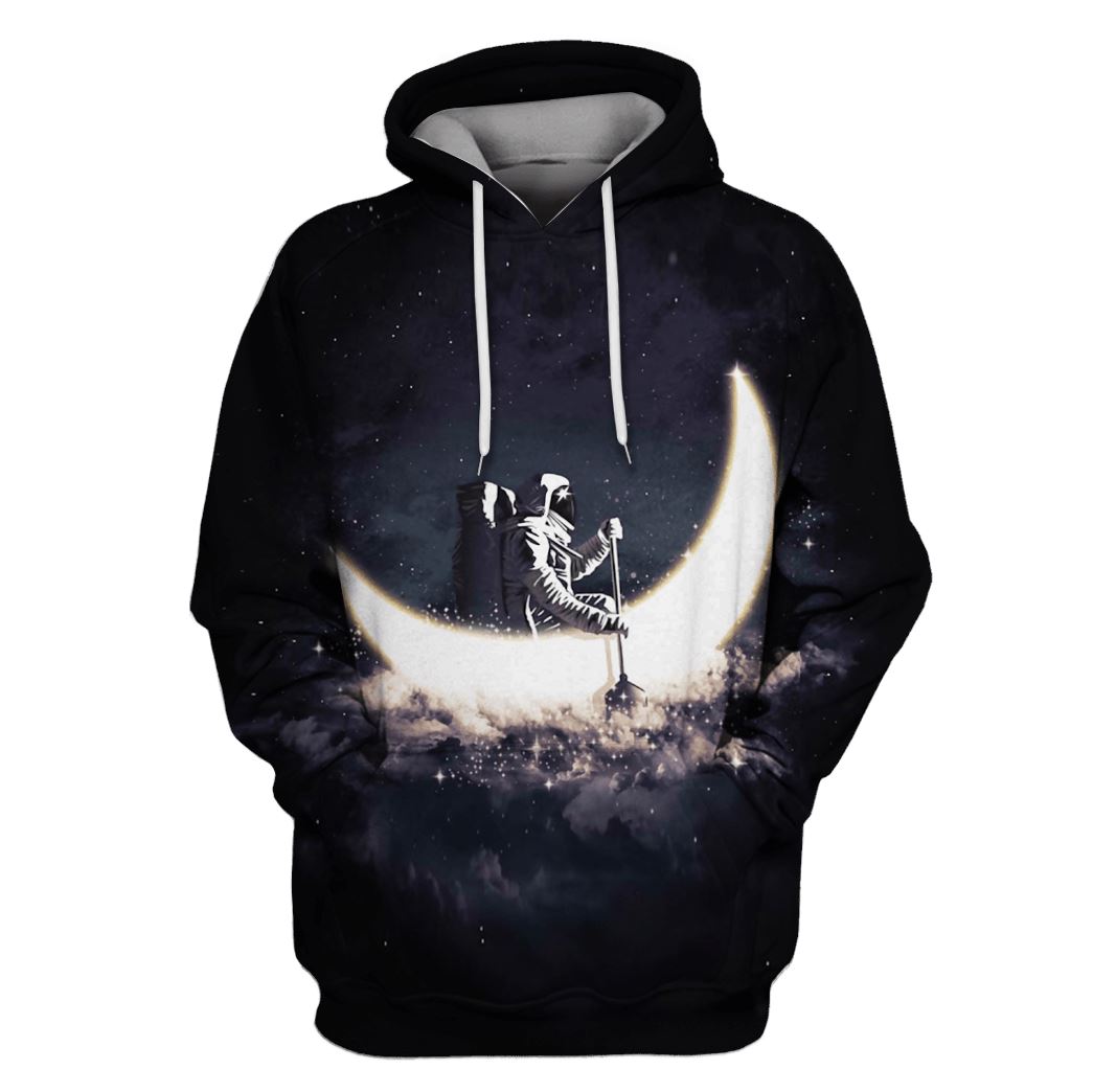 Astronaut Rowing A Moon Boat In Space Custom T-Shirt Hoodie Apparel