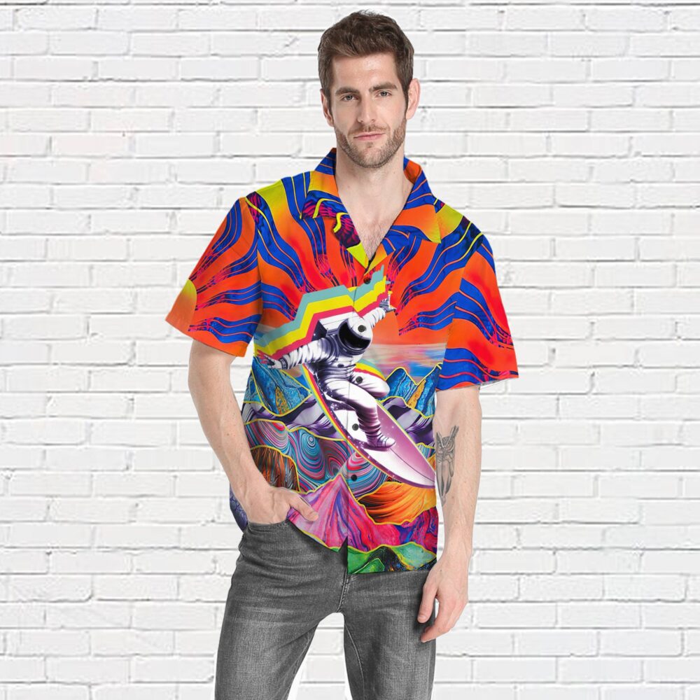 Astronaut Surfing In Hippie Trippy Mountain Custom Short Sleeve Shirt