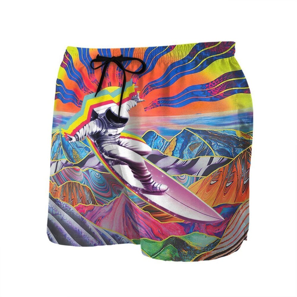 Astronaut Surfing In Hippie Trippy Mountain Custom Short Sleeve Shirt