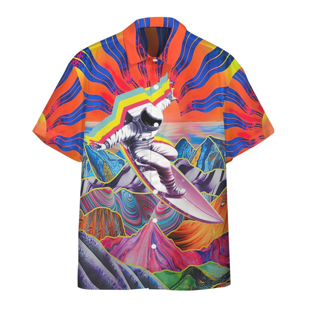 Astronaut Surfing In Hippie Trippy Mountain Custom Short Sleeve Shirt