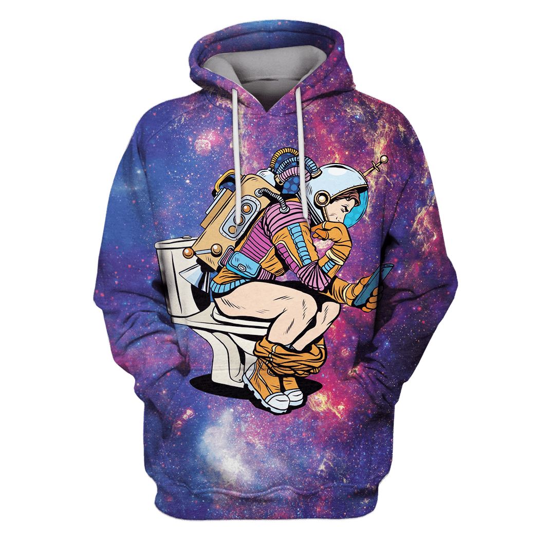 Astronaut thinker on the toilet reading a smartphone Custom T-Shirt Hoodie Apparel