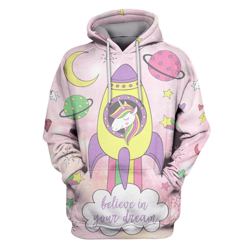 Astronaut Unicorn Sitting in Spaceship Custom T-Shirt Hoodie Apparel