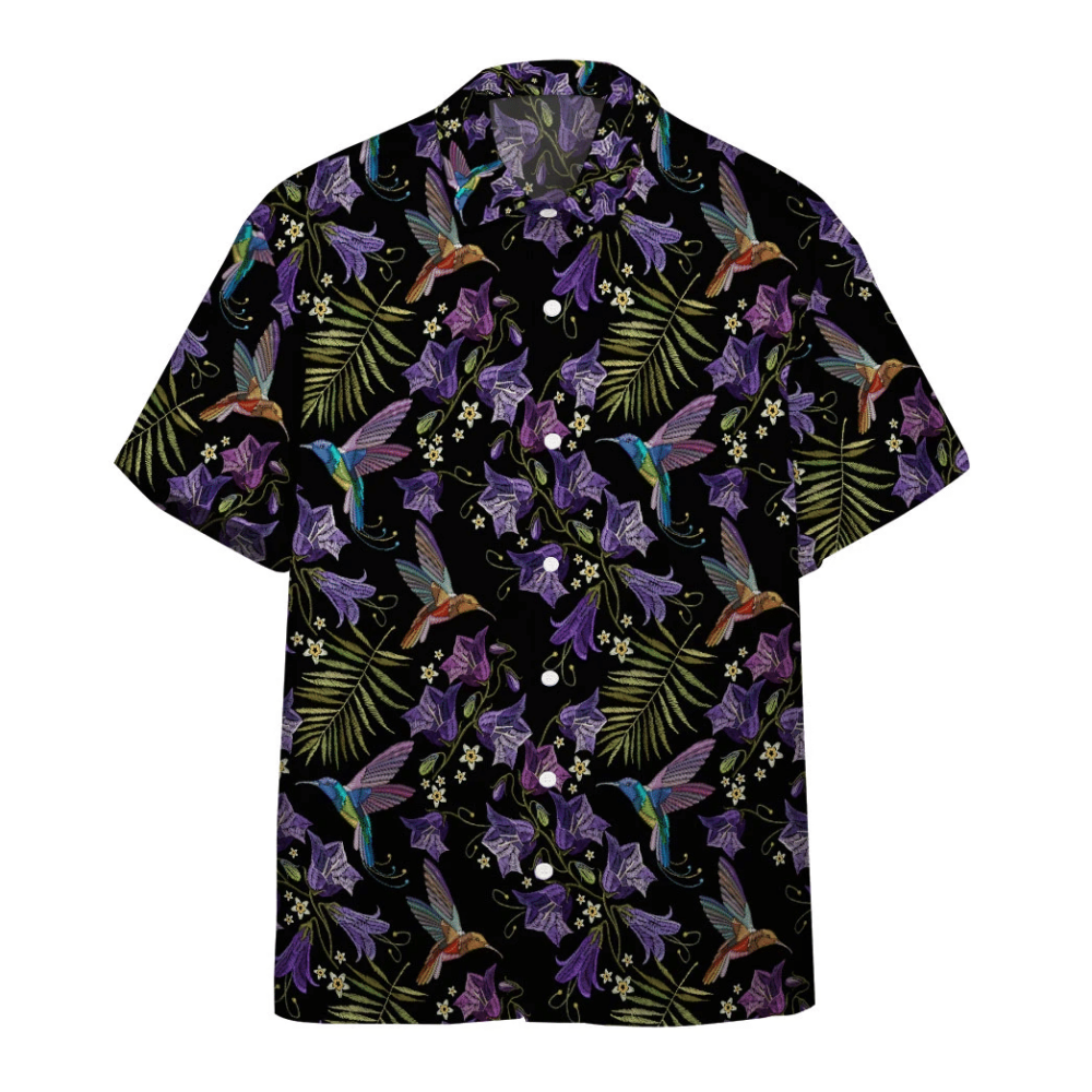 Beautiful Violet Cornflowers And Hummingbirds Custom Hawaii Shirt