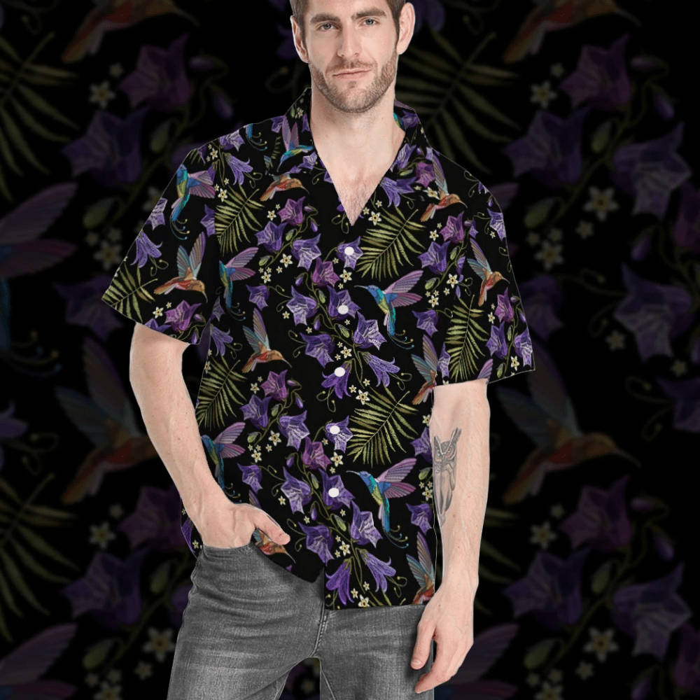 Beautiful Violet Cornflowers And Hummingbirds Custom Hawaii Shirt