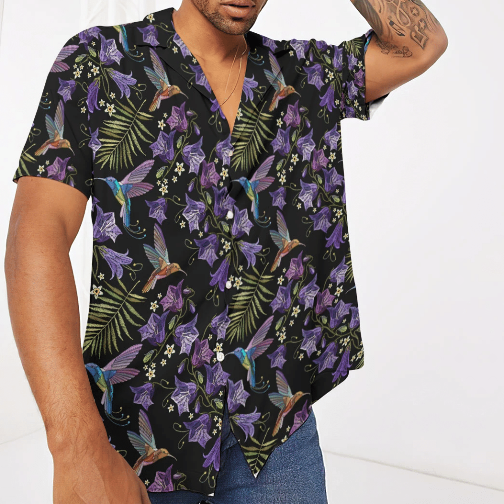 Beautiful Violet Cornflowers And Hummingbirds Custom Hawaii Shirt