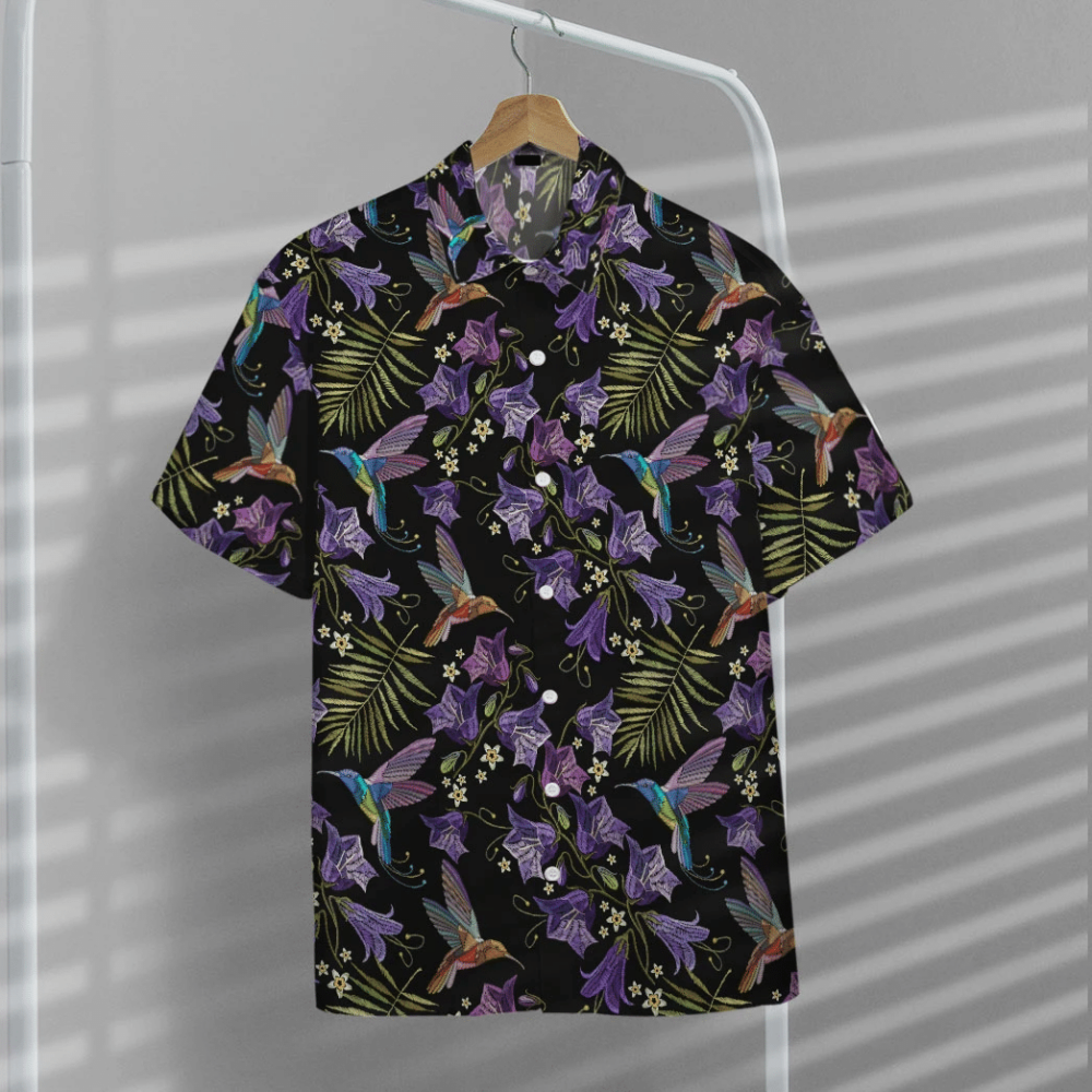 Beautiful Violet Cornflowers And Hummingbirds Custom Hawaii Shirt