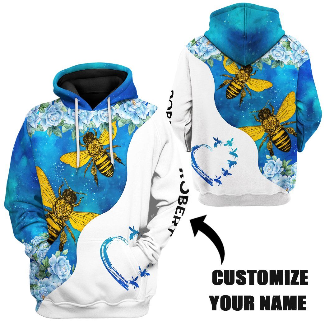 Bee Love Blue Heart Custom Name Tshirt Hoodie Apparel